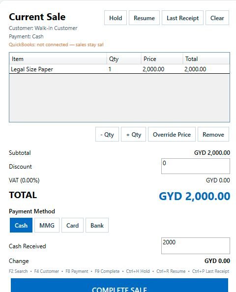 COD POS checkout detail — test data