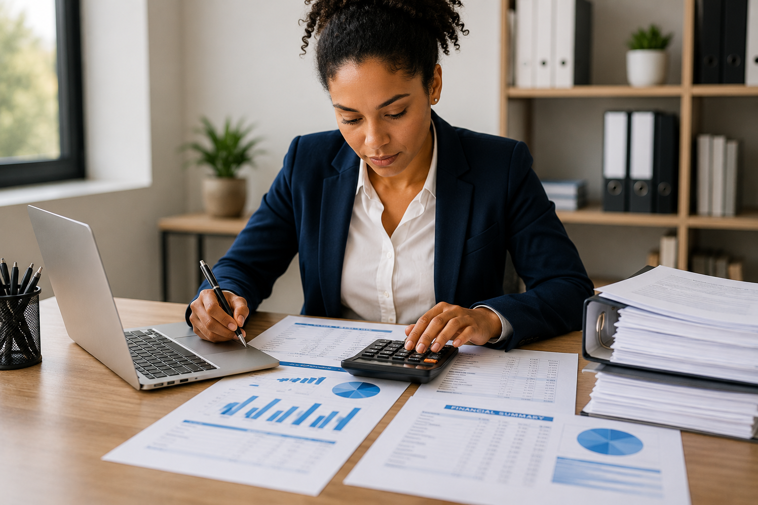 Professional accountant reviewing financial records